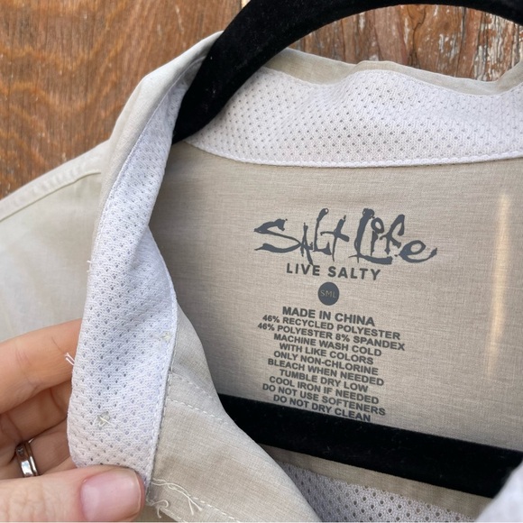 SALT LIFE Men’s Tan SLX UVapor Lightweight Long Sleeve Button Down Shirt Small - Picture 11 of 14